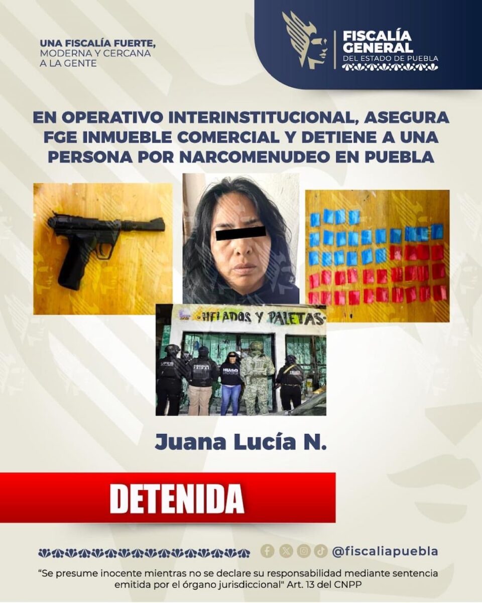Catean inmueble comercial en Puebla y detienen a mujer por presunto narcomenudeo