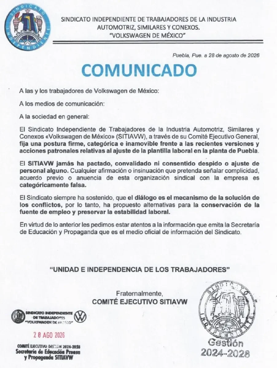 SITIAW se deslinda de despidos masivos en Volkswagen Puebla 2 SITIAW se deslinda de despidos masivos en Volkswagen Puebla
