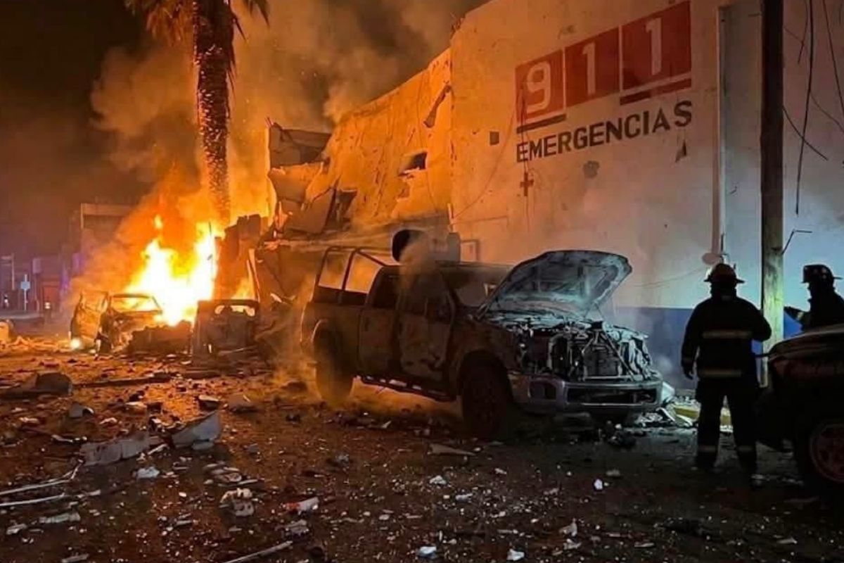 Comandancia de Seguridad Pública de Ojocaliente, Zacatecas, tras el atentado con coche bomba | Foto: Cortesía