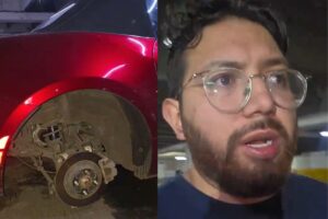 Roban llantas en Plaza Dorada; hallan Mazda sin neumáticos en el estacionamiento | Foto: jaircapitan