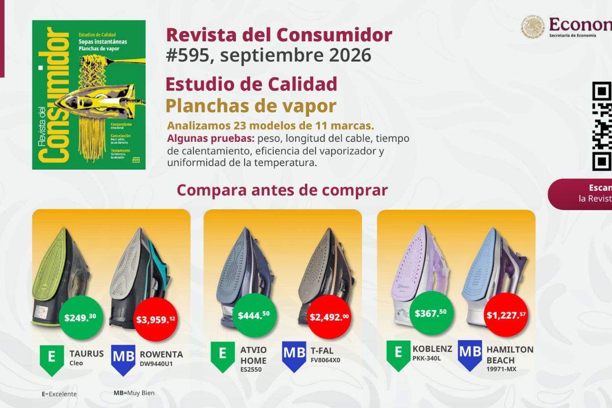 Estudio de Calidad de planchas de vapor de la Revista del Consumidor | Foto: Profeco