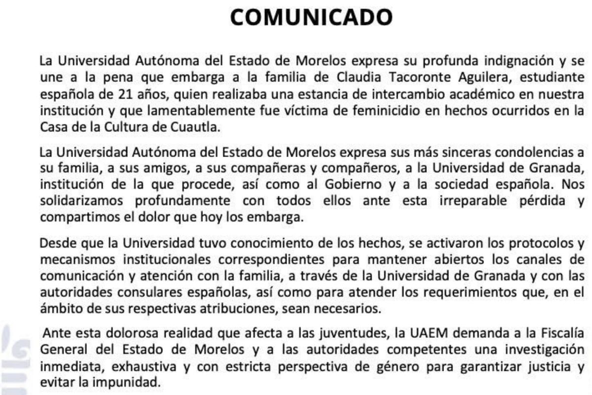 Claudia Tacoronte Aguilera realizaba una estancia académica en Morelos cuando fue asesinada en Cuautla | Foto: Cortesía