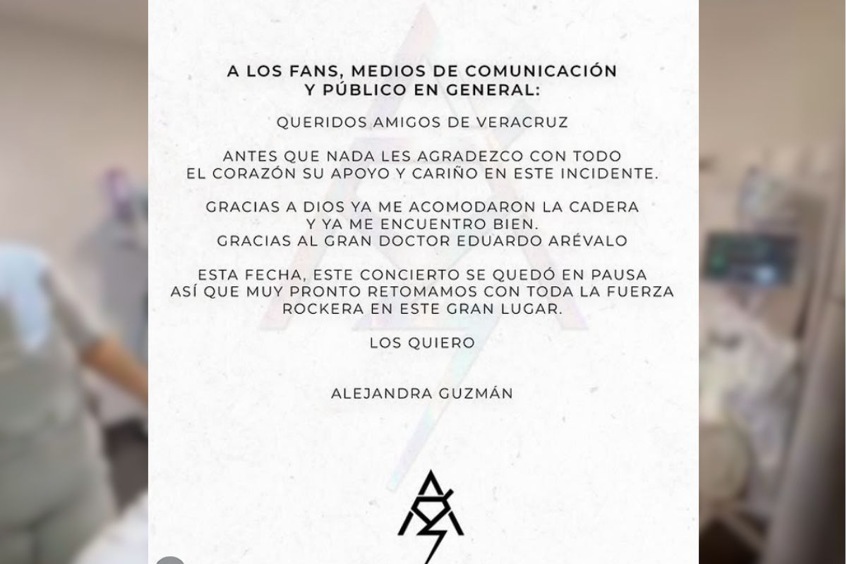 Alejandra Guzmán compartió un comunicado tras frenar su concierto en Veracruz | Foto: Cortesía