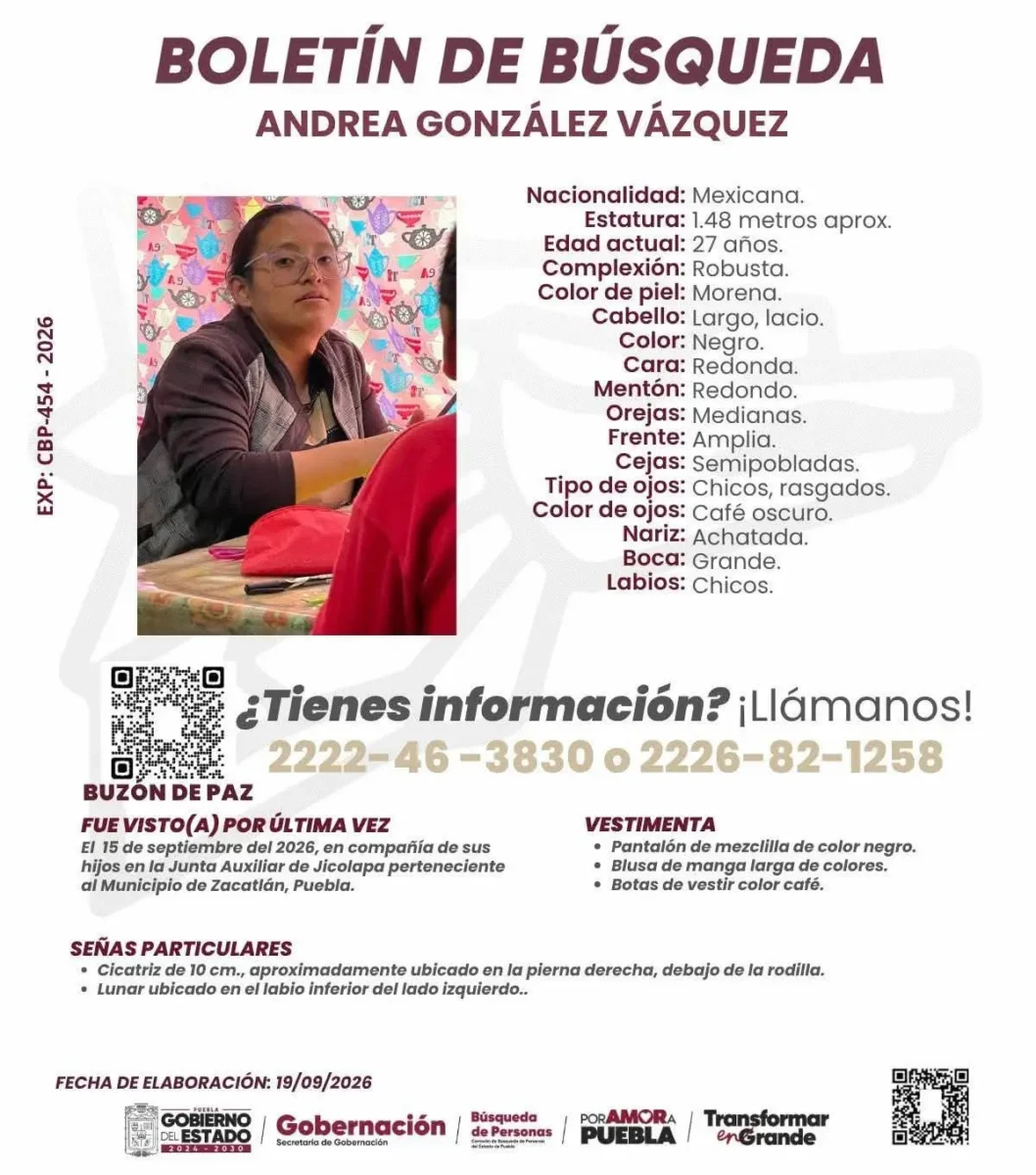 Andrea González desaparece con sus tres hijos en Zacatlán