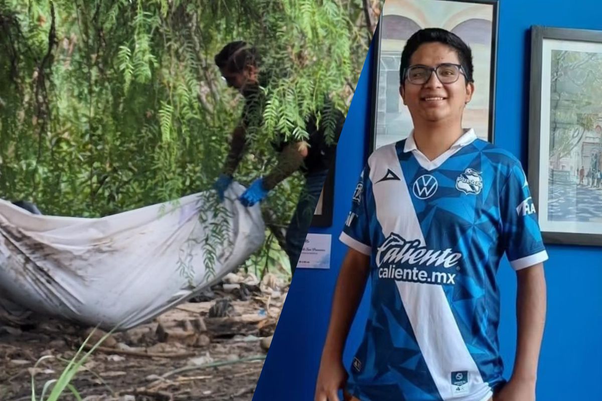 Hugo Alejandro Hernández Tello con la playera del Puebla y el sitio donde fue localizado; amigos despiden a Hugo Alejandro | Foto: Cortesía