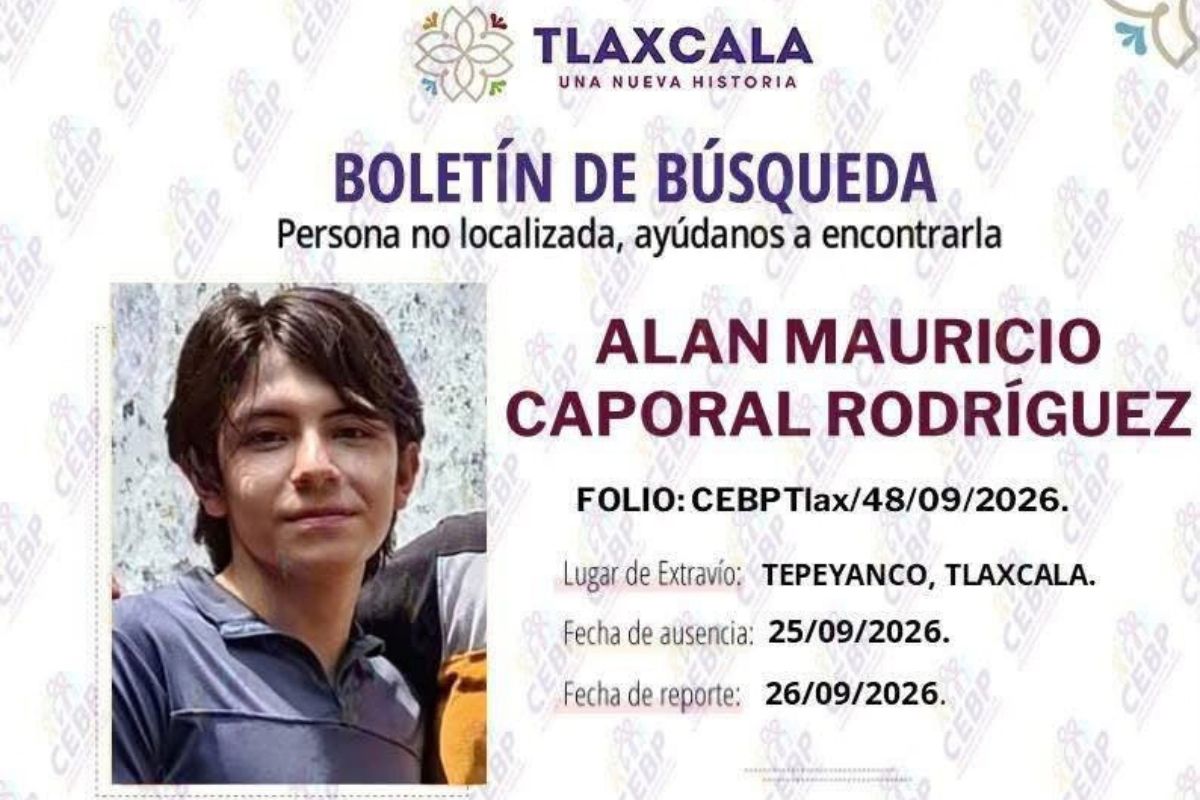 Buscan a Alan Mauricio Caporal en Puebla tras salir de su casa en Tlaxcala