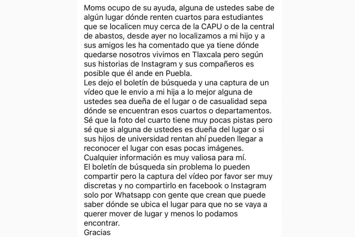 Buscan a Alan Mauricio Caporal en Puebla tras salir de su casa en Tlaxcala
