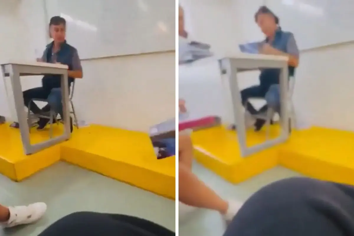 Profesor del Cecyt 4 le avienta tarea al piso a alumna