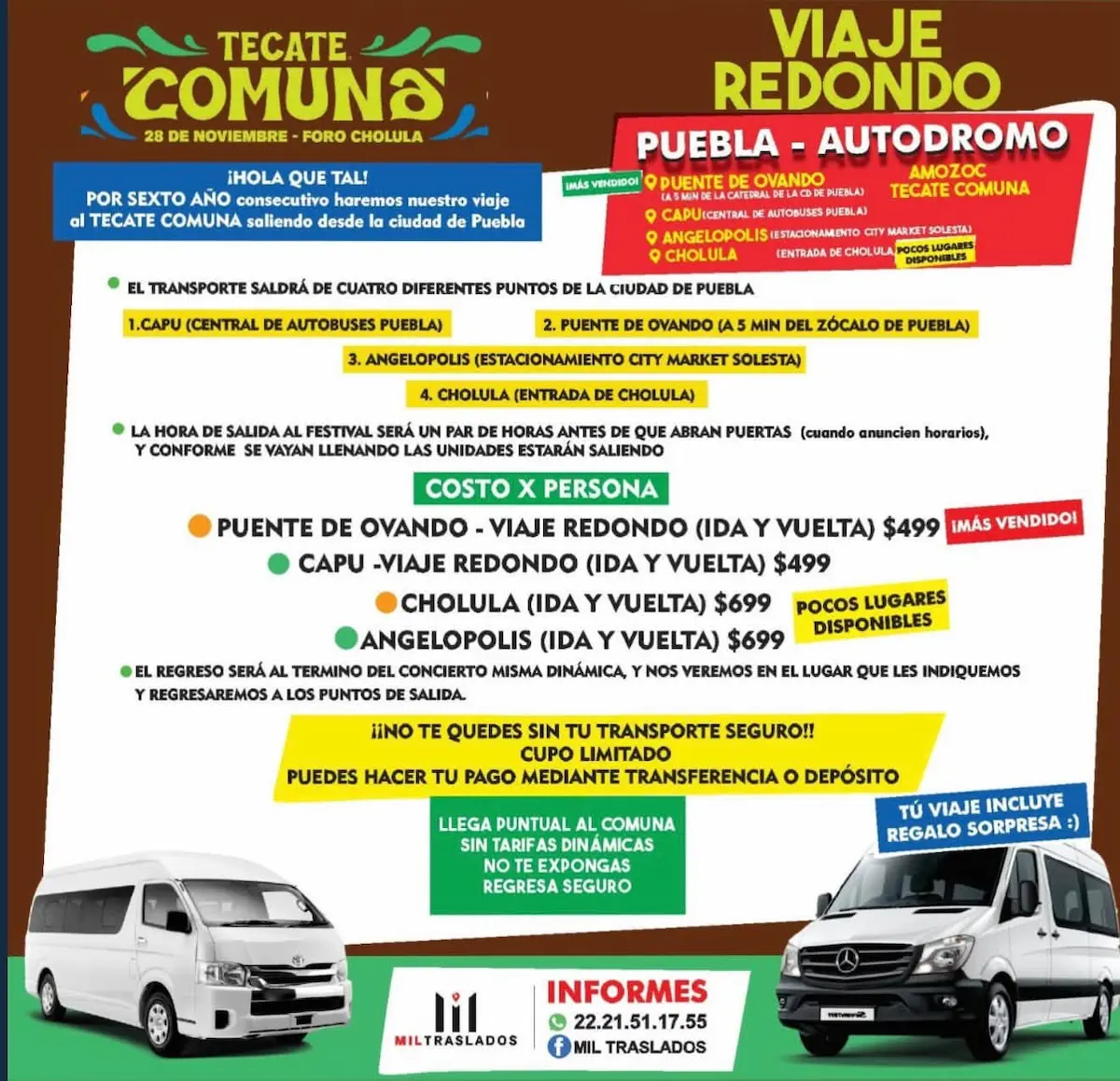 Arman tours desde Puebla para llegar al Tecate Comuna en Amozoc