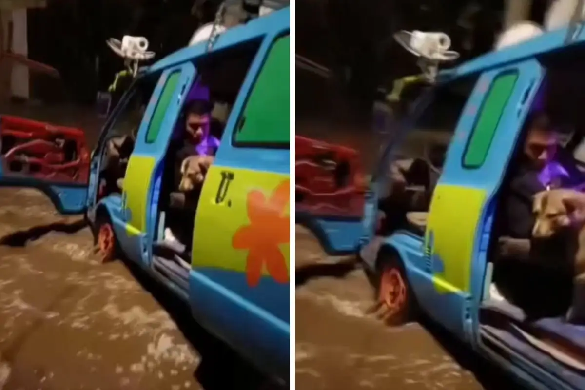 (VIDEO) Van de Scooby Doo en Puebla queda varada