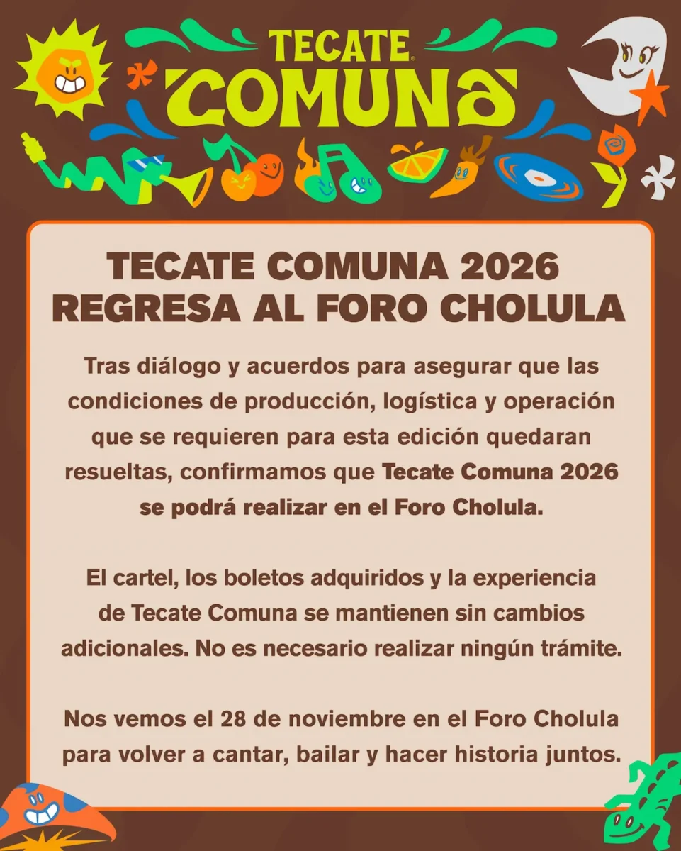 Tecate Comuna 2026 regresa al Foro Cholula