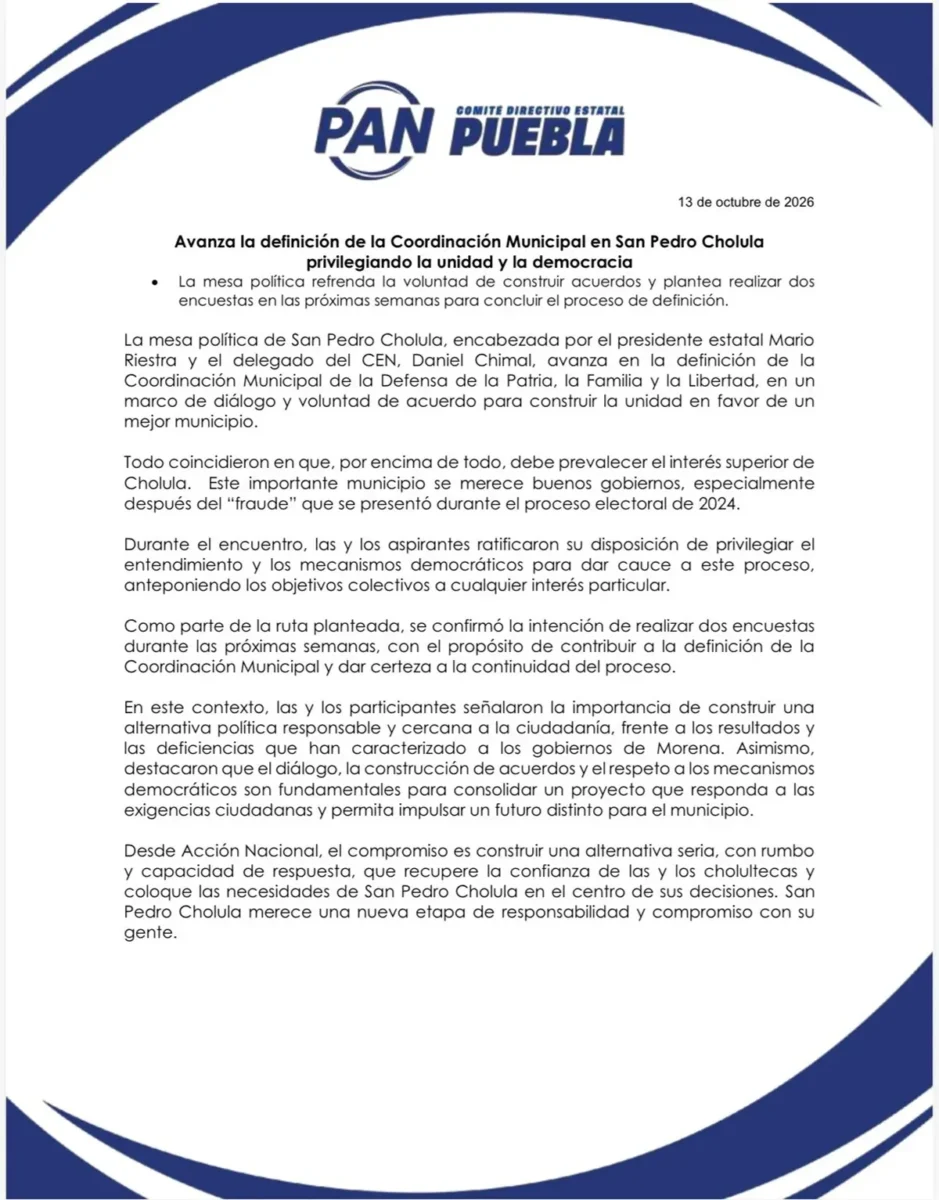 PAN definirá candidatura en San Pedro Cholula