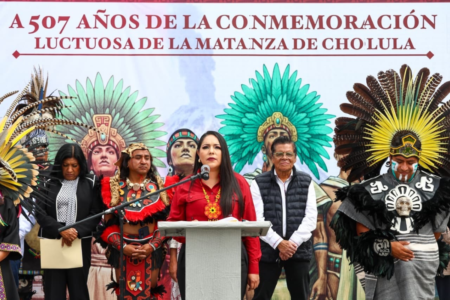 Encabeza Tonantzin Fernández ceremonias cívica y prehispánica conmemorativas de los 507 años de la Matanza de Cholula