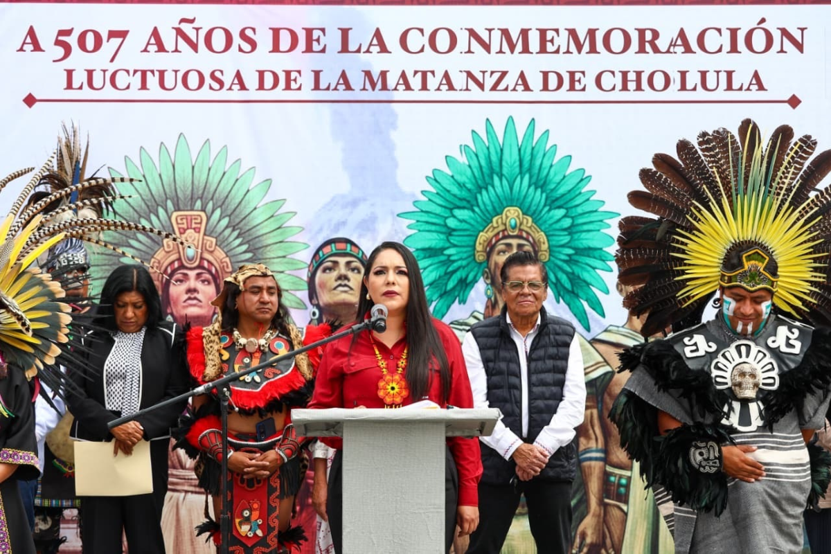 Encabeza Tonantzin Fernández ceremonias cívica y prehispánica conmemorativas de los 507 años de la Matanza de Cholula
