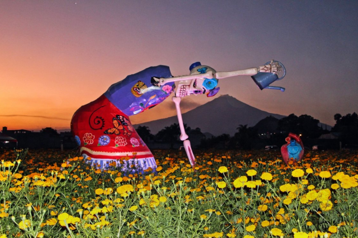 Viento derrumba catrina monumental de Atlixco 