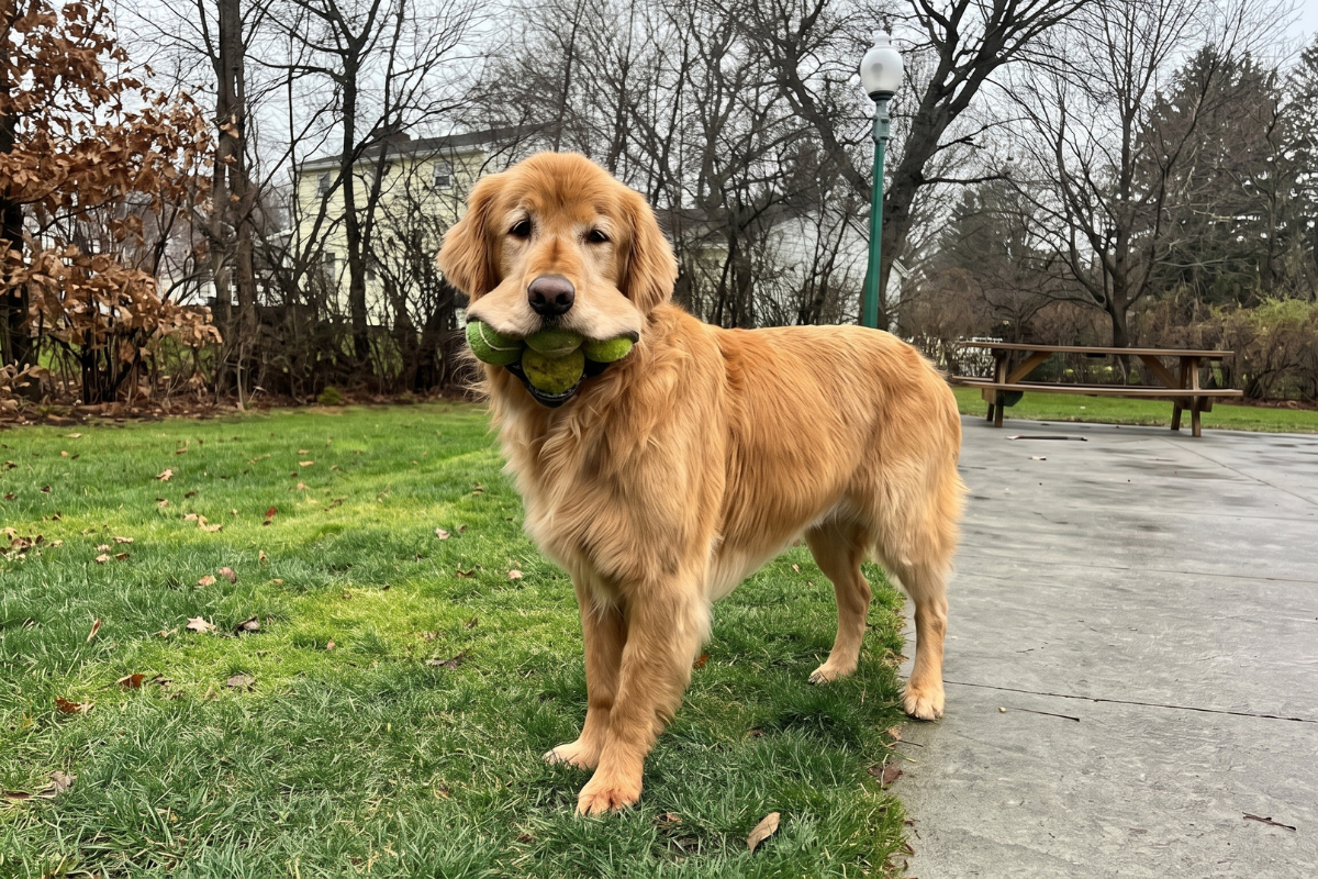 Finley es un golden retriever que sorprendió al mundo al sostener seis pelotas de tenis en el hocico. Su récord Guinness sigue vigente desde 2020.