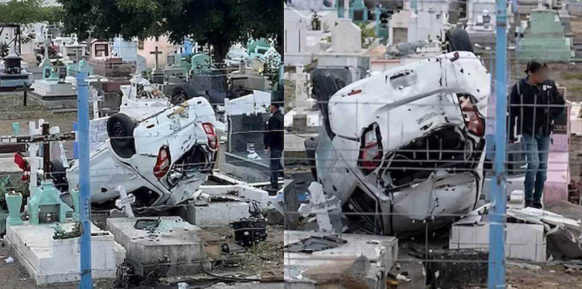 ¡Fue a dar al panteón! Auto vuelca en Tampico y destroza varias lápidas 2 Auto vuelca dentro de un panteón en Tampico
