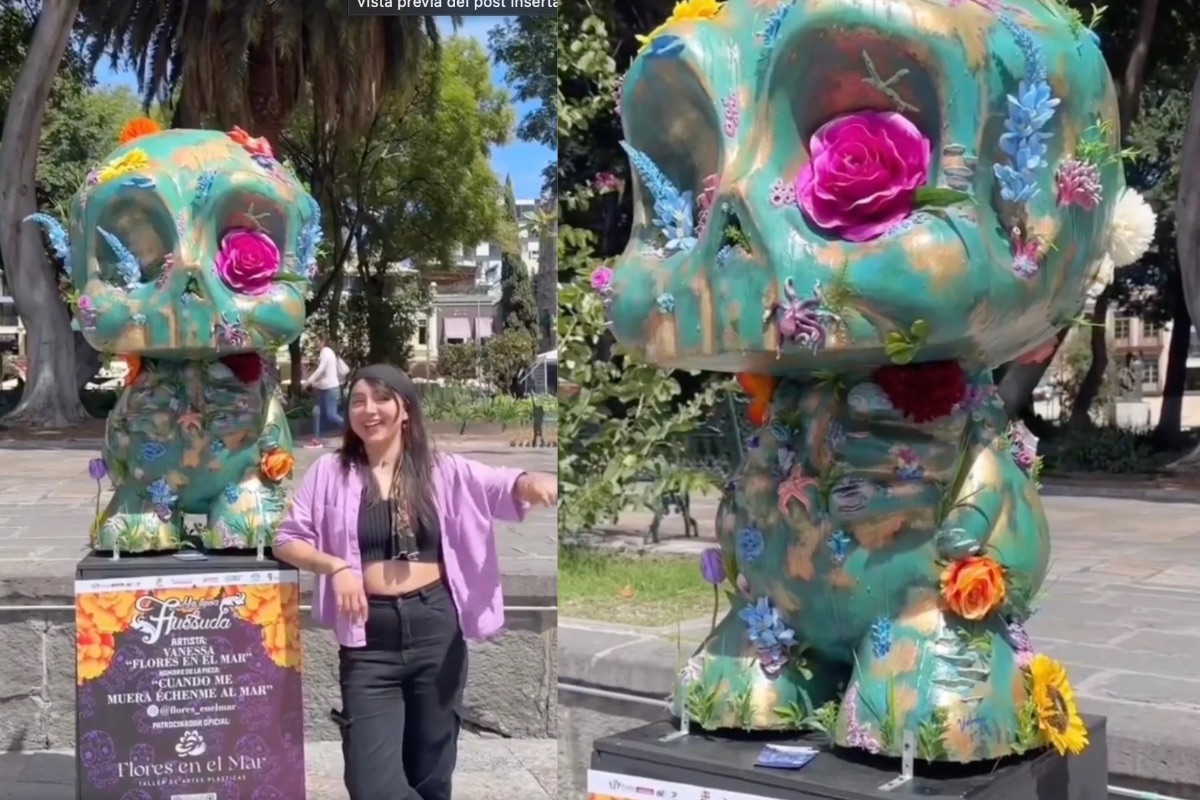 Vandalizan exposición Me lleva la Huesuda en Puebla