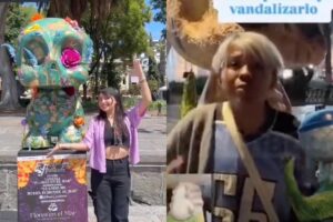 Vandalizan exposición Me lleva la Huesuda en Puebla