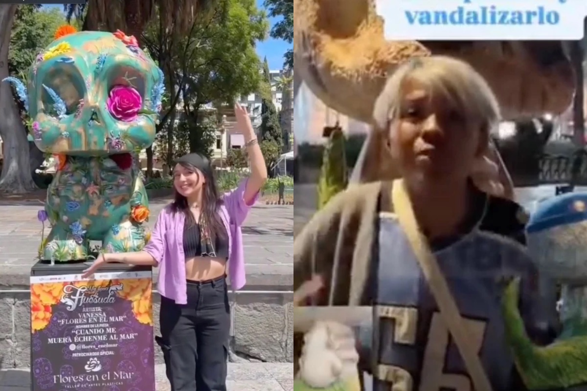 Vandalizan exposición Me lleva la Huesuda en Puebla
